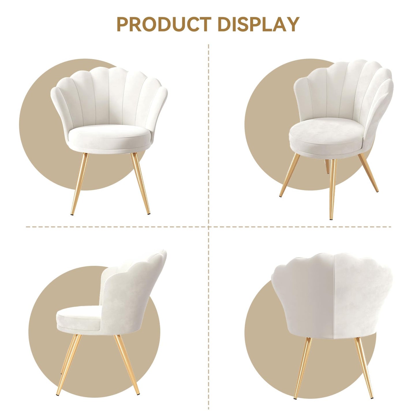 Aivermeil Velvet Accent Chair with Gold Metal Legs, Vanity Chair for Makeup Room, Upholstered Guest Chair for Living Room, for Bedroom, White