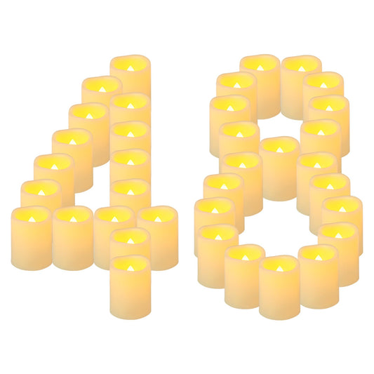 Yakpo 48 Pack 1.5" x 2" Votive Candles Battery Operated, Flameless Flickering LED Votive Tea Light Candles, Electric Powered Outdoor Flicker Candles Bulk for Holiday Wedding Halloween Home Decorations
