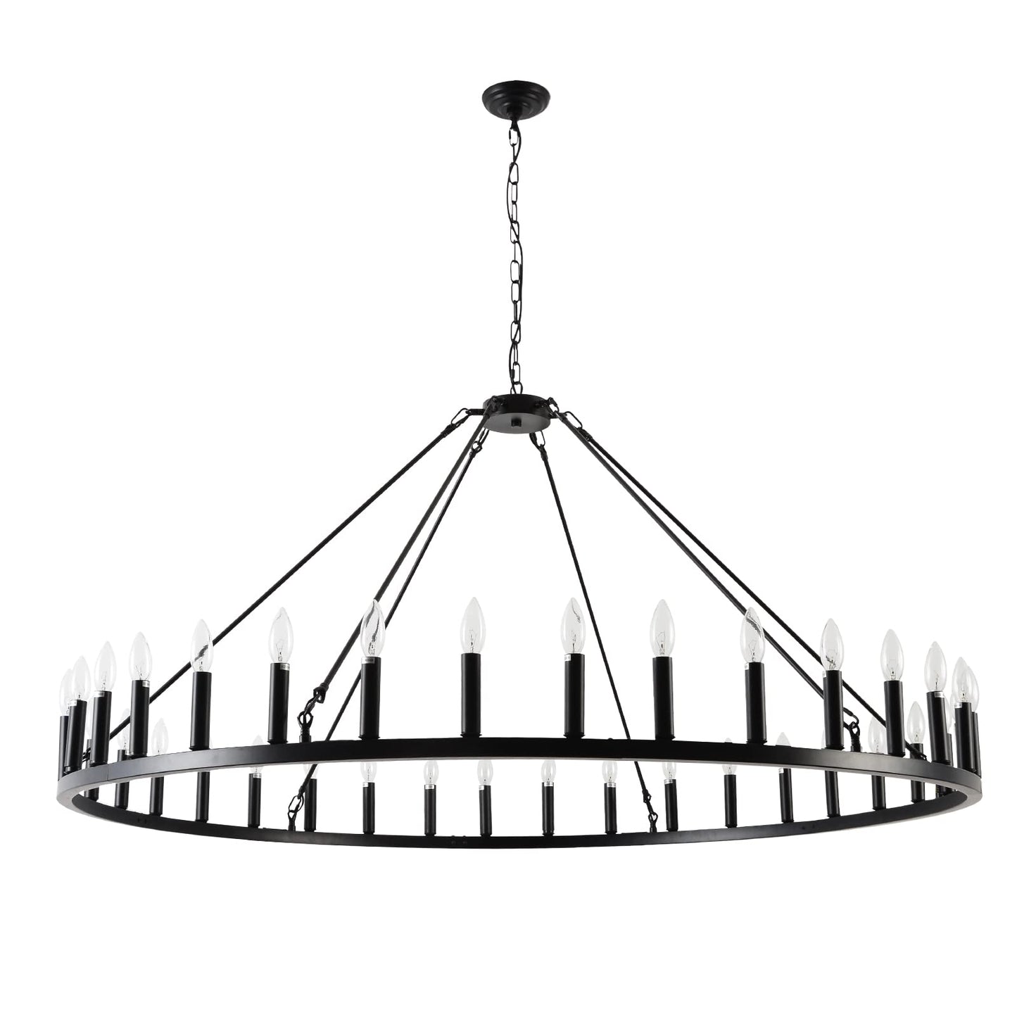 Wagon Wheel Chandelier 36-Light 60-Inch, Farmhouse Industrial Style Chandelier Rustic Candle Pendant Lighting Extra Large for High Ceilings, Living Room Foyer -WOGON WEEL