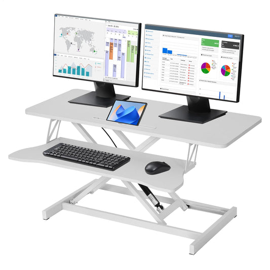 37 Inch Standing Desk Converter - Manual Pneumatic Spring, Two Monitor Stable Standing Desk Converter, 5.9” to 18.8” Height Adjustable Laptop Workstation with Keyboard Tray for Home, Company(White)