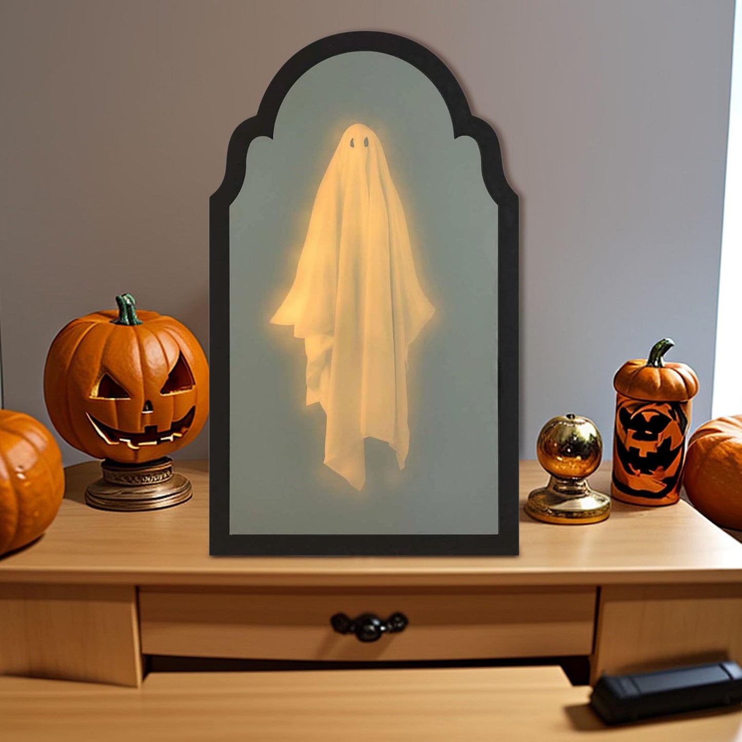 2025 Novelty Ghost Mirror with Creepy Eyes Ghost Halloween Ghostmirror Eerie Haunted House Apparition Indoor DIY Ghost Mirror for Halloween Decor (Frame B)