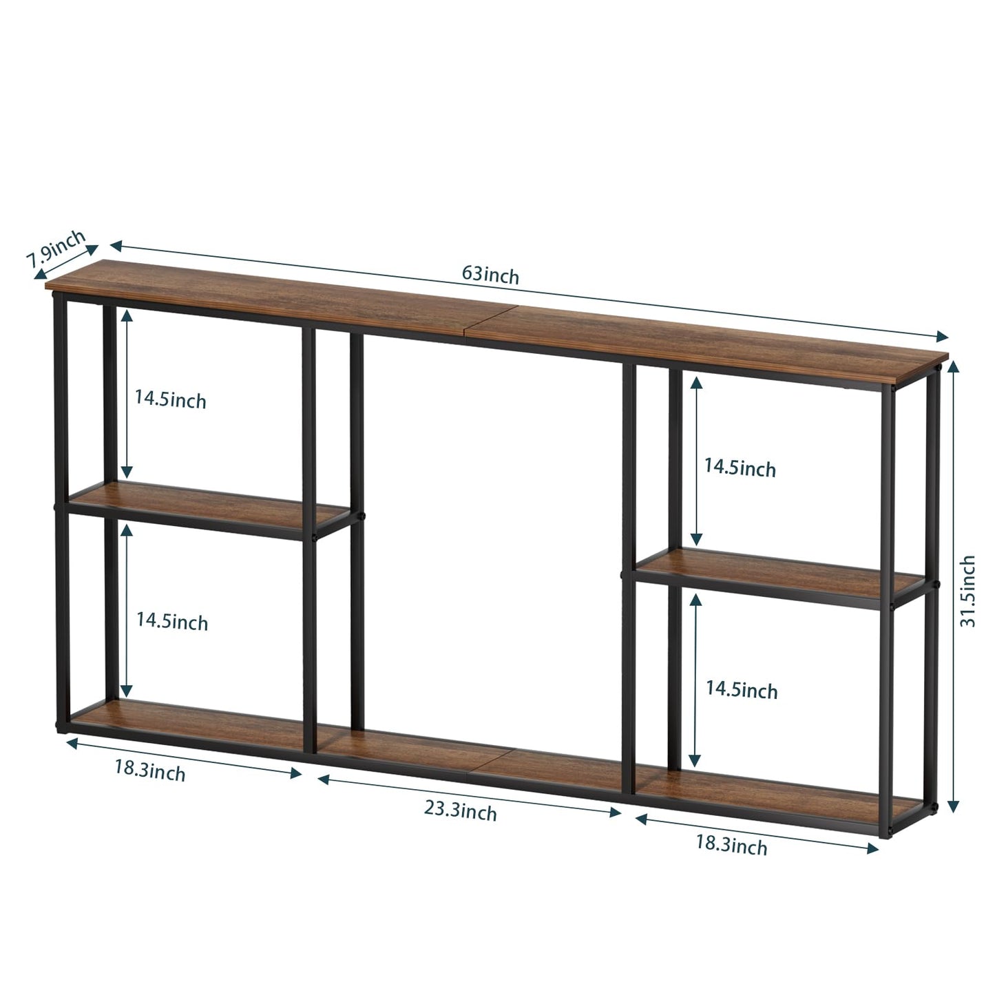 WOHOMO Console Table,3-Tire Small Entryway Tables,Narrow Sofa Table for Hallway,Rustic Brown(63 inch)