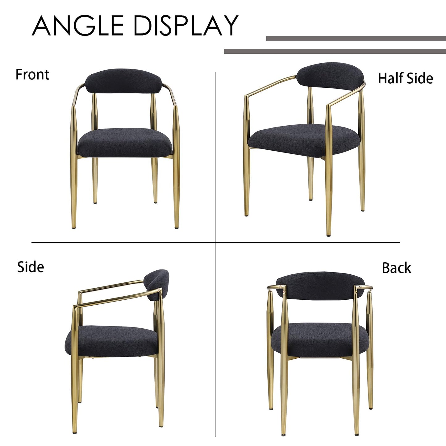 WOKER FURNITURE Modern Boucle Dining Room Chairs with Arms Set of 4,Mid-Century Accent Chair with Gold Leg, Armchairs for Kitchen,Living Room,Bedroom