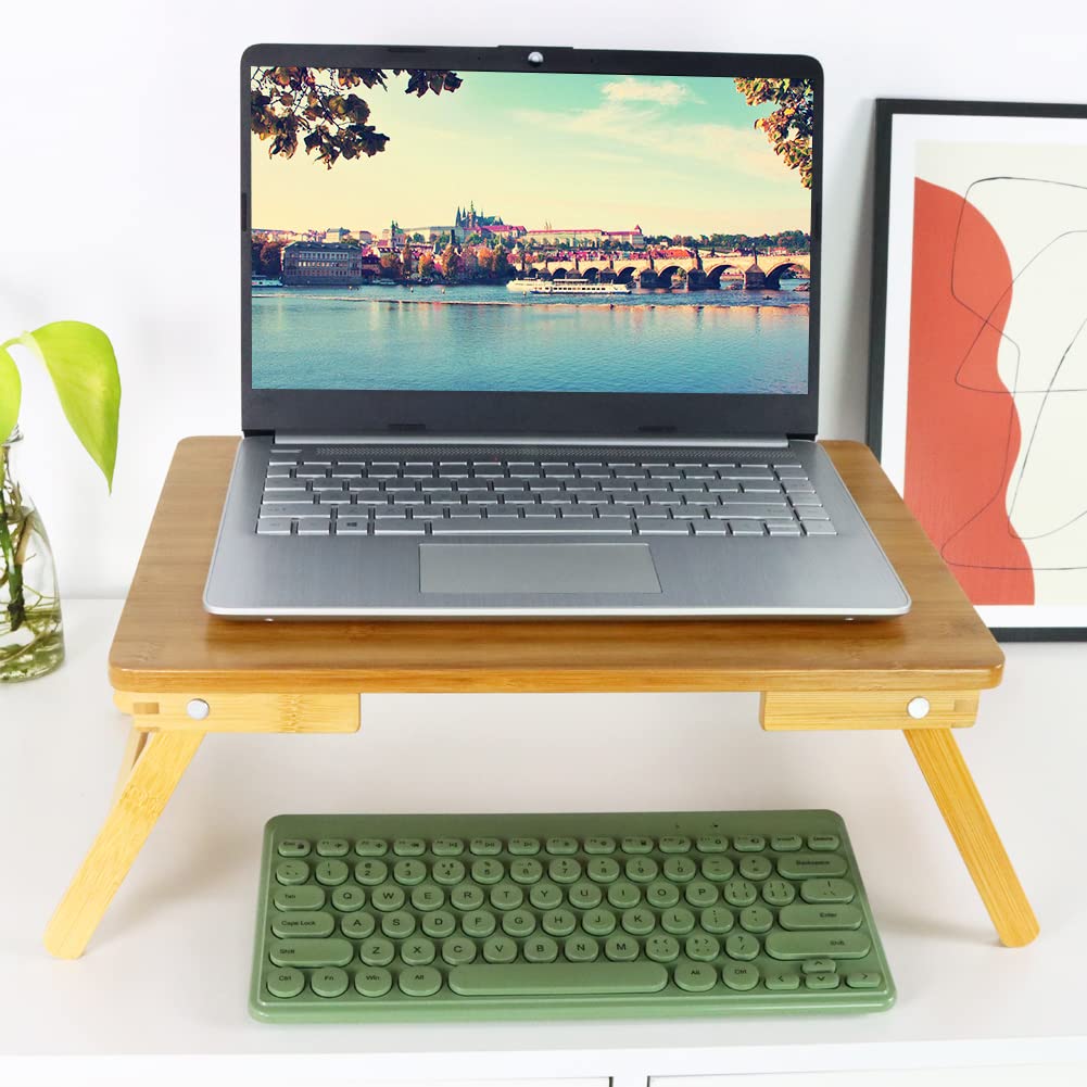 WKWKER 100% Bamboo Laptop Desk Flat Surface Lap Stand Table with Folding Legs Portable Table Bed Tray for Workstation Computer Writing Studio (Natural)