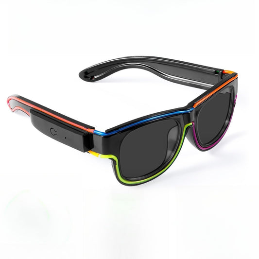 XGOOD LED Glasses Multi-Color (8 Colors) Light Up Glasses w/o Cable Neon Glow Glasses for KTV, EDM, Rave Parties and Cosplay (Black Frame & Lens)