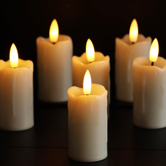 6 Pack Flameless Votive Candles with Timer(5 Hour) 1.5”x3.5” Realistic Black Wick Battery Operated Candles Dripping Fake LED Tealights for Halloween Christmas Wedding Party Holiday Decoration