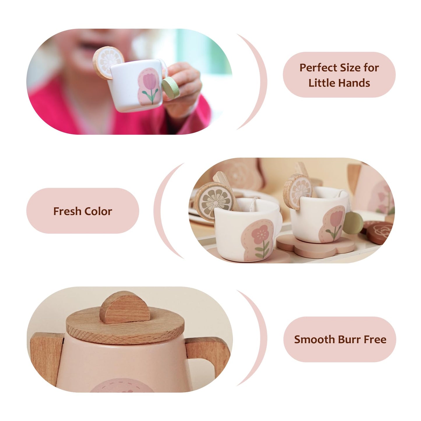 Wooden Tea Set for Little Girls, Pretend Play Tea Party Set Toy with 27 PCS Play Kitchen Accessories, Princess Tea Set Toy, Birthday Gift for Kids 2 3 4 5 Years Old, Improve Imagination