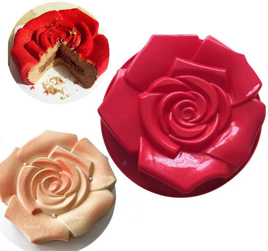 11'' Big Rose Flower Silicone Baking Mold, FantasyDay Anniversary Birthday Tray-Wedding Festival Party Silicone Cake Mold for Muffins Brownie Cornbread Candy Chocolates Butter Fondant Soap Gummy Bread