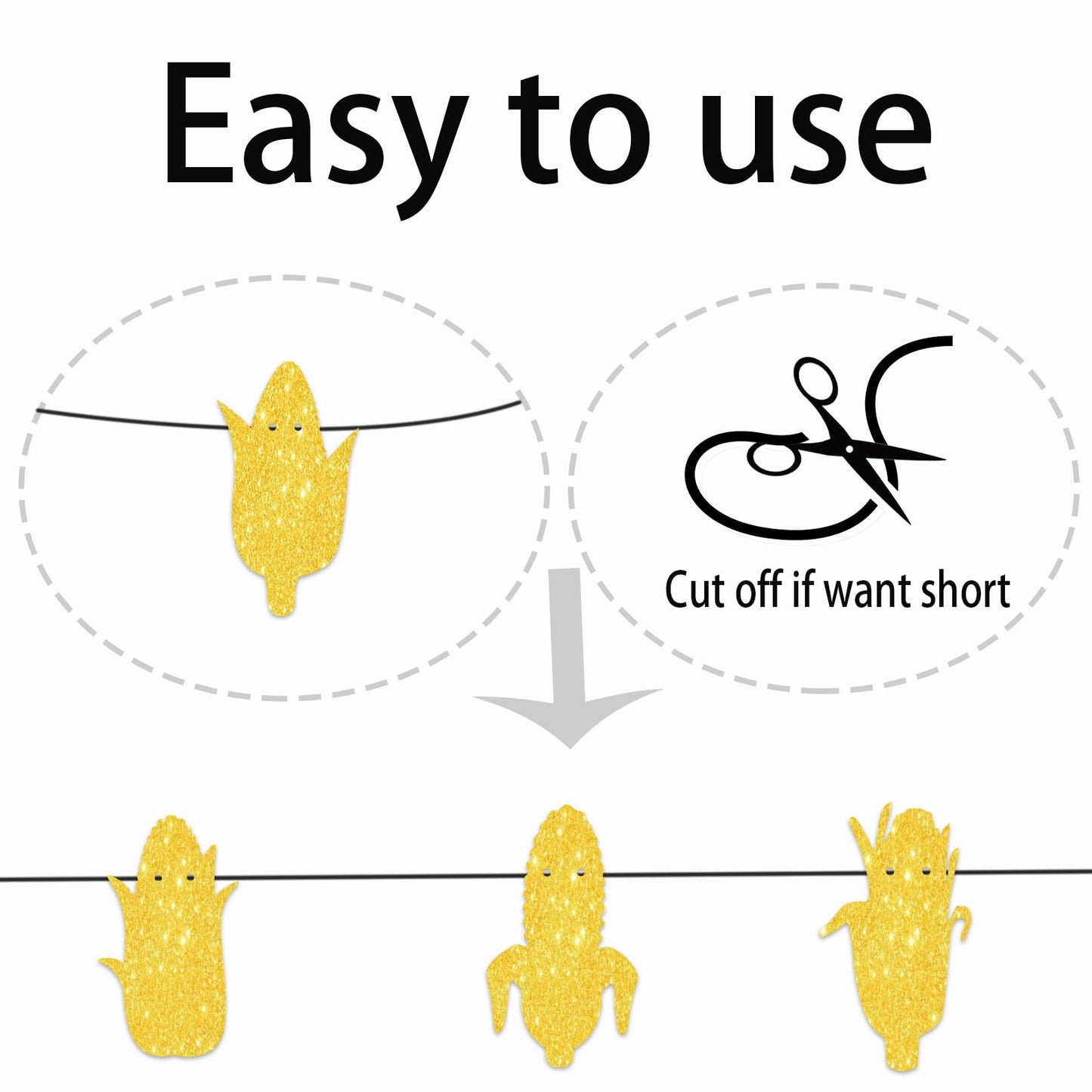 Y 9pcs Gold Glitter Silhouette Banner for Vegetable Corn Theme Party Background Decorations Men Women Happy Birthday Party Decor Supplies