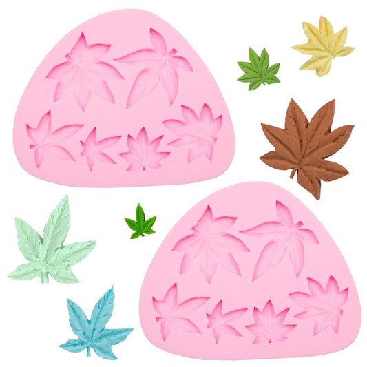 Weed Leaf Fondant Molds, Maple Leaf Silicone Molds, Plant Pot Leaves Cake Decorating Chocolate Tools for Baking Cupcake Topper Candy Cookie Dessert Clay Resin DIY Crafts Set of 2