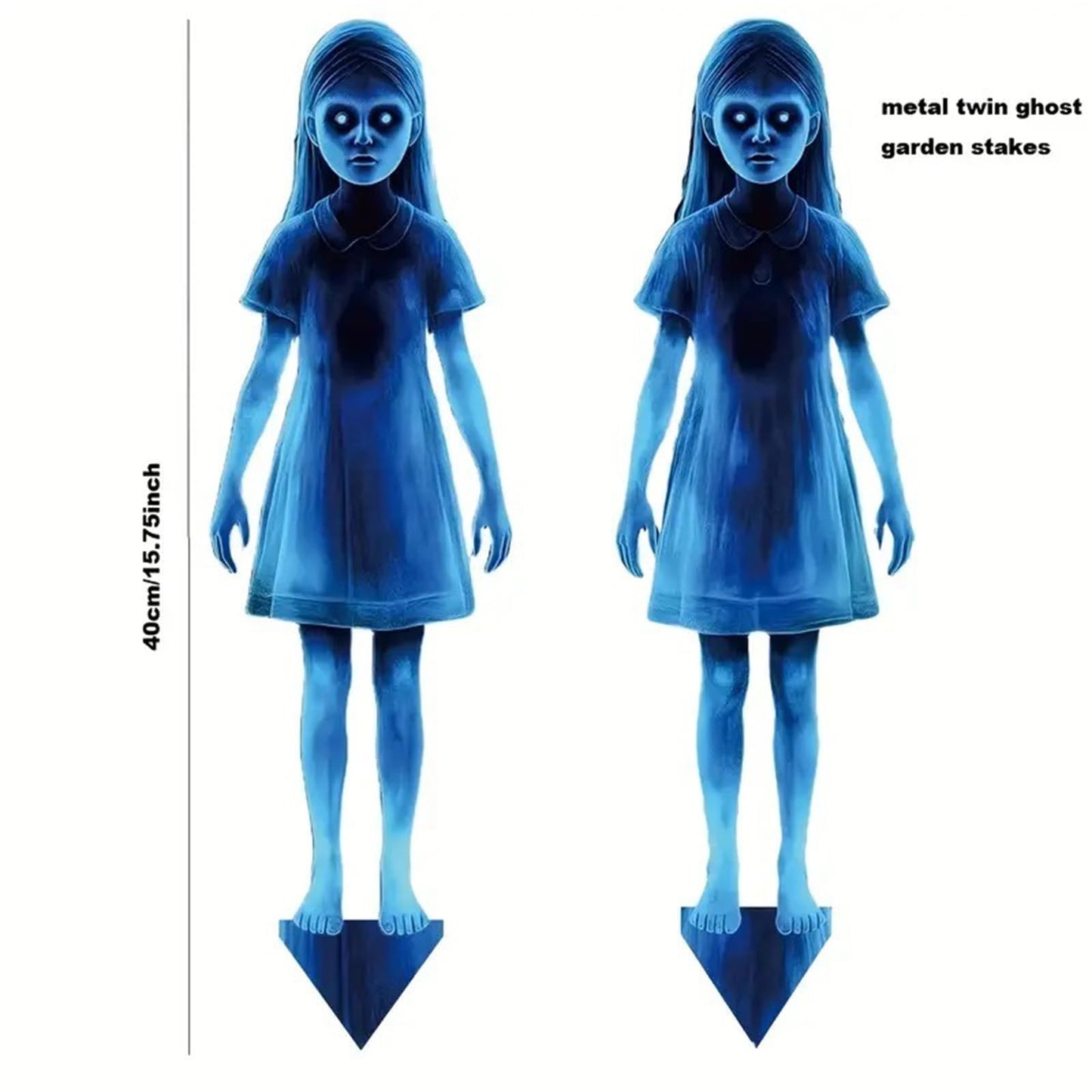 WOPPOE Halloween Haunted Twin Ghost Ground Stakes, 15.7 * 4.6 inch, Zombie Statues Iron Silhouette, Perfect for Home Outdoor Garden Yard Decor, Halloween Decoration Set (1 Pair)