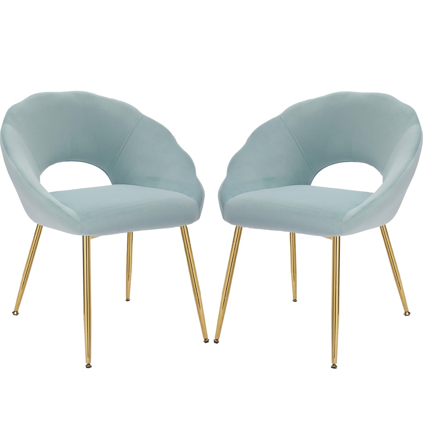 YDcosyfy Modern Small Accent Chair Set of 2, Comfy Velvet Vanity Chair with Shell Back & Golden Metal Legs, Decorative Chair no Wheels for Living Room, Makeup Room, Bedroom, Green