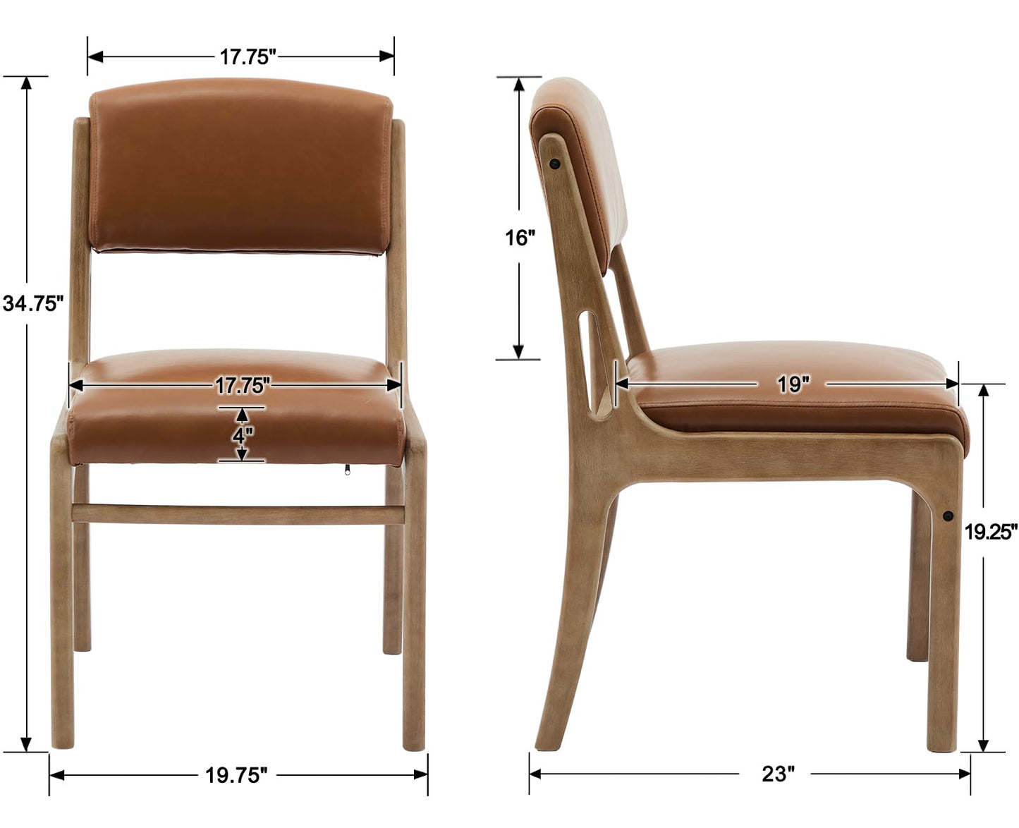 Wahson Mid Century Armless Dining Chairs Set of 2, Country Farmhouse Kitchen With Natural Hardwood Legs, Faux Leather Upholstered Accent Chairs for Dining Room, Brown