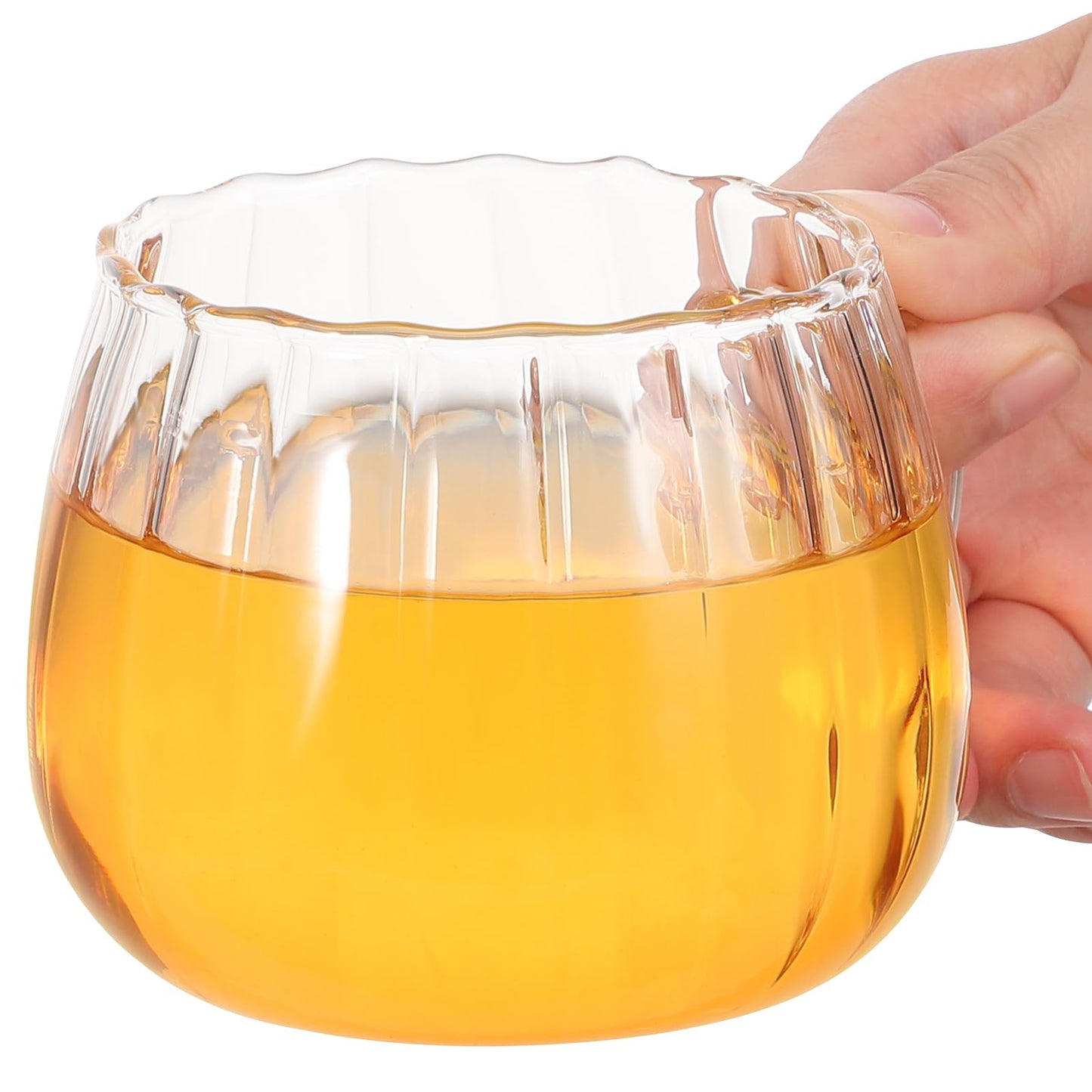 2Pcs Transparent Glass Pumpkin Mugs with Handle, 12oz Heat-Resistant Clear Coffee Tea Milk Cups, Borosilicate Glass Drinking Cups for Home, Office, Microwave Safe