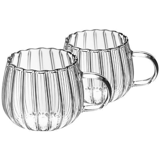 2Pcs Transparent Glass Pumpkin Mugs with Handle, 12oz Heat-Resistant Clear Coffee Tea Milk Cups, Borosilicate Glass Drinking Cups for Home, Office, Microwave Safe
