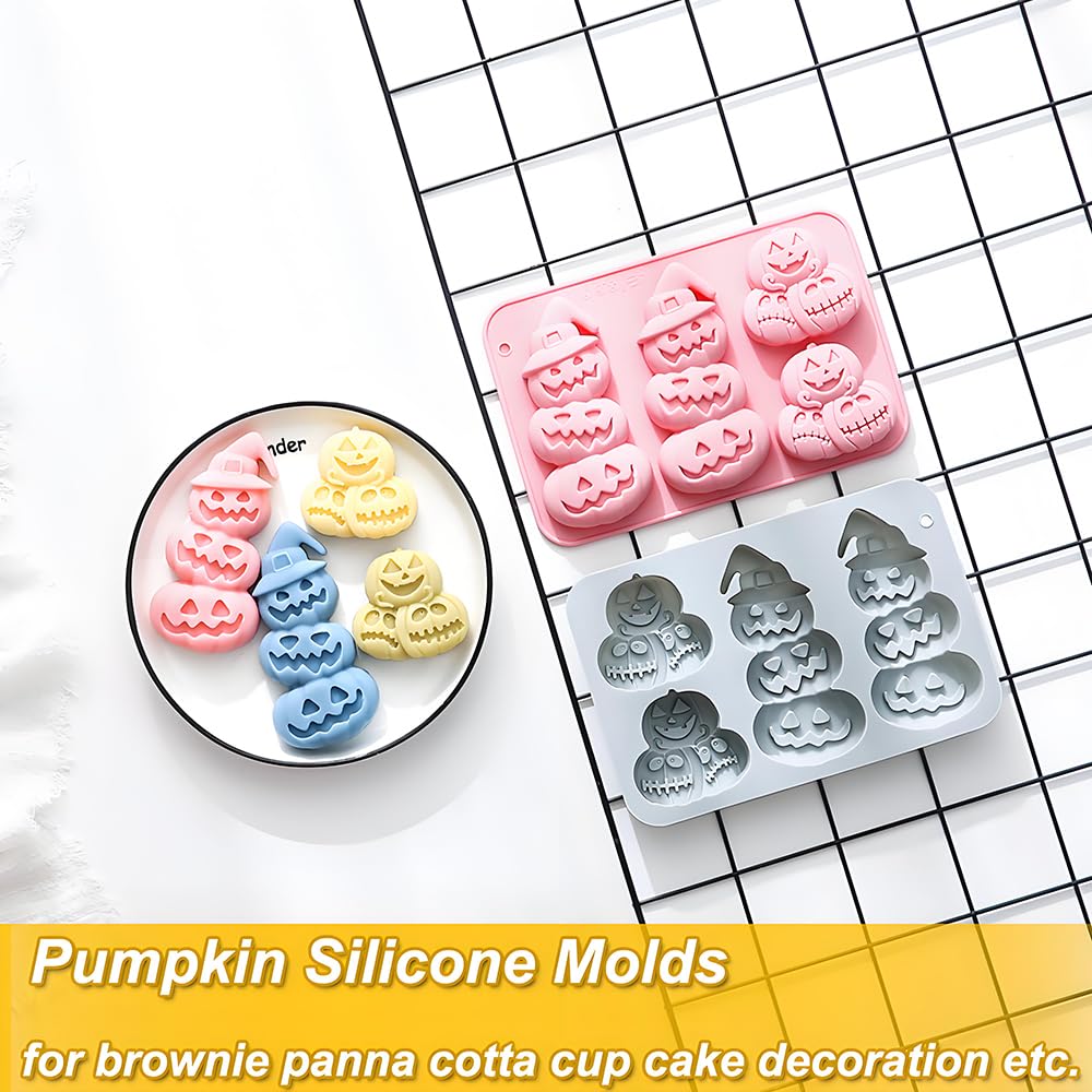 2 Pack Pumpkin Chocolate Molds 2 Different Shapes Pumpkin Silicone Molds for Aromatherapy Candles Chocolate Candy Gummy Crayon Soap Cake Cupcake Topper Decorations for Halloween Harvest Party Props