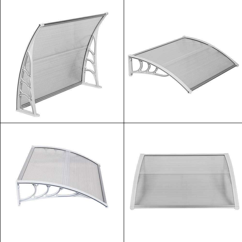 Window Awning Door Canopy, Modern Polycarbonate Front Door Canopy, Patio Awning Canopy Window Door Cover for Rain Snow Sunlight Protection Hollow Sheet (40" x 32", Clear Canopy/White Bracket)