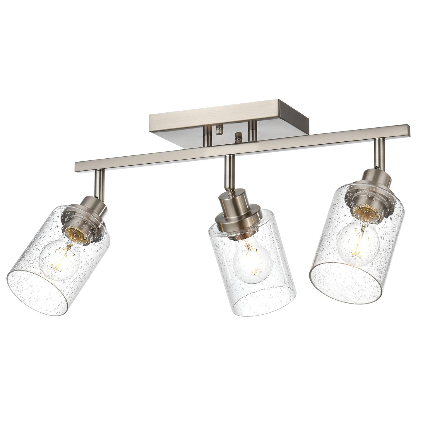 WINSHEN 3-Light Rotatable Track Lighting Kit, Brushed Nickel Semi Flush Mount Ceiling Light Vanity Lighting Fixtures Spotlight, Seeded Glass Shades