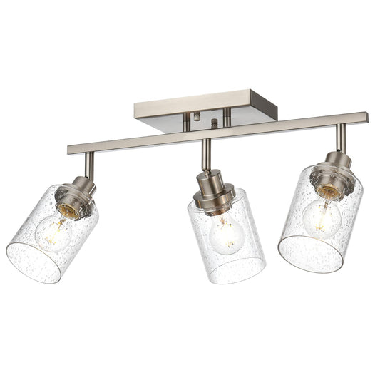 WINSHEN 3-Light Rotatable Track Lighting Kit, Brushed Nickel Semi Flush Mount Ceiling Light Vanity Lighting Fixtures Spotlight, Seeded Glass Shades