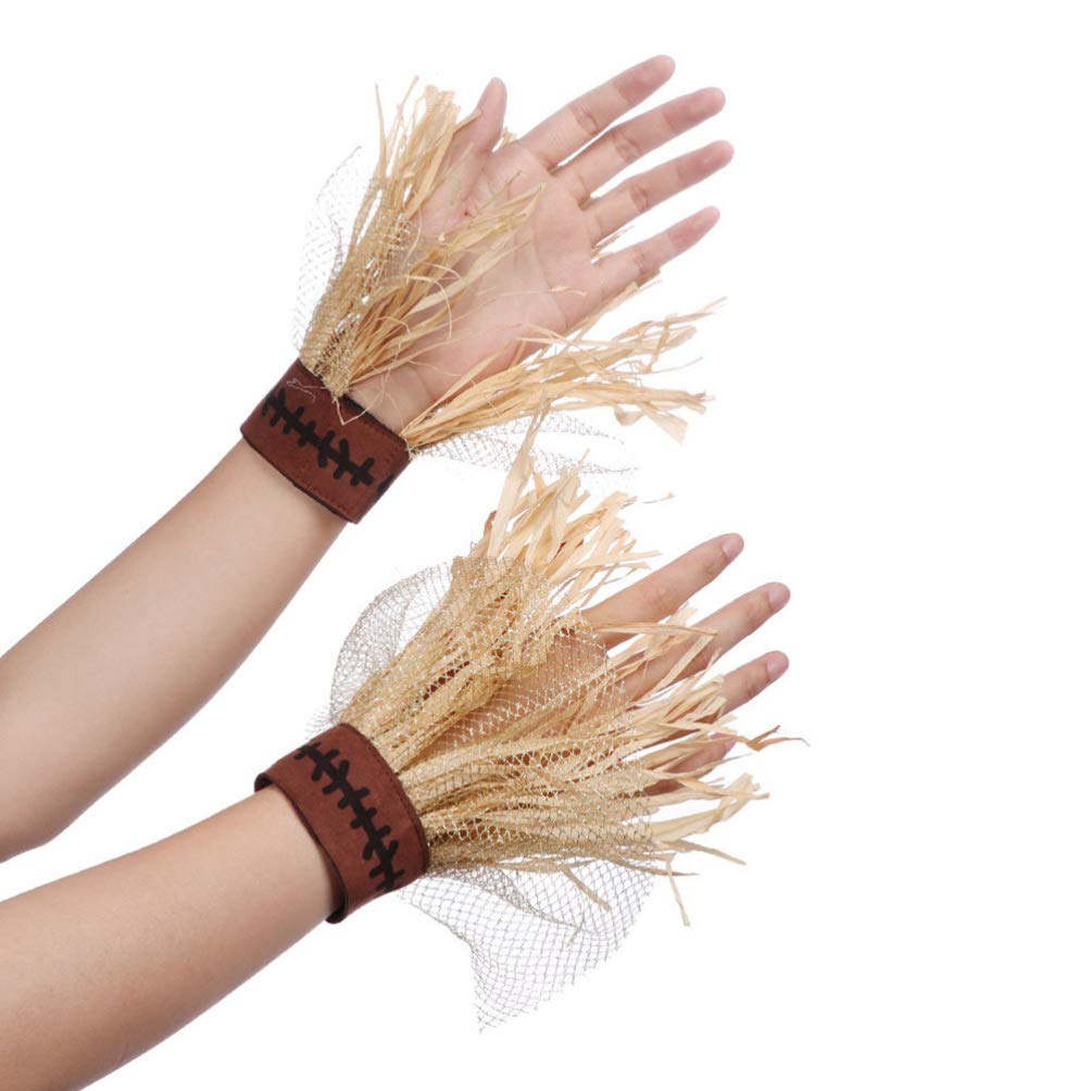 4Pcs Halloween Straw Hat Costumes Straw Sunflower Wizard Hat with Necklace Wristband Decoration for Harvest Carnival Cosplay Adornment