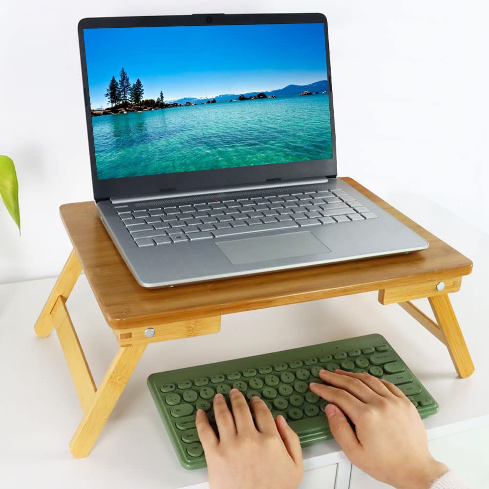WKWKER 100% Bamboo Laptop Desk Flat Surface Lap Stand Table with Folding Legs Portable Table Bed Tray for Workstation Computer Writing Studio (Natural)