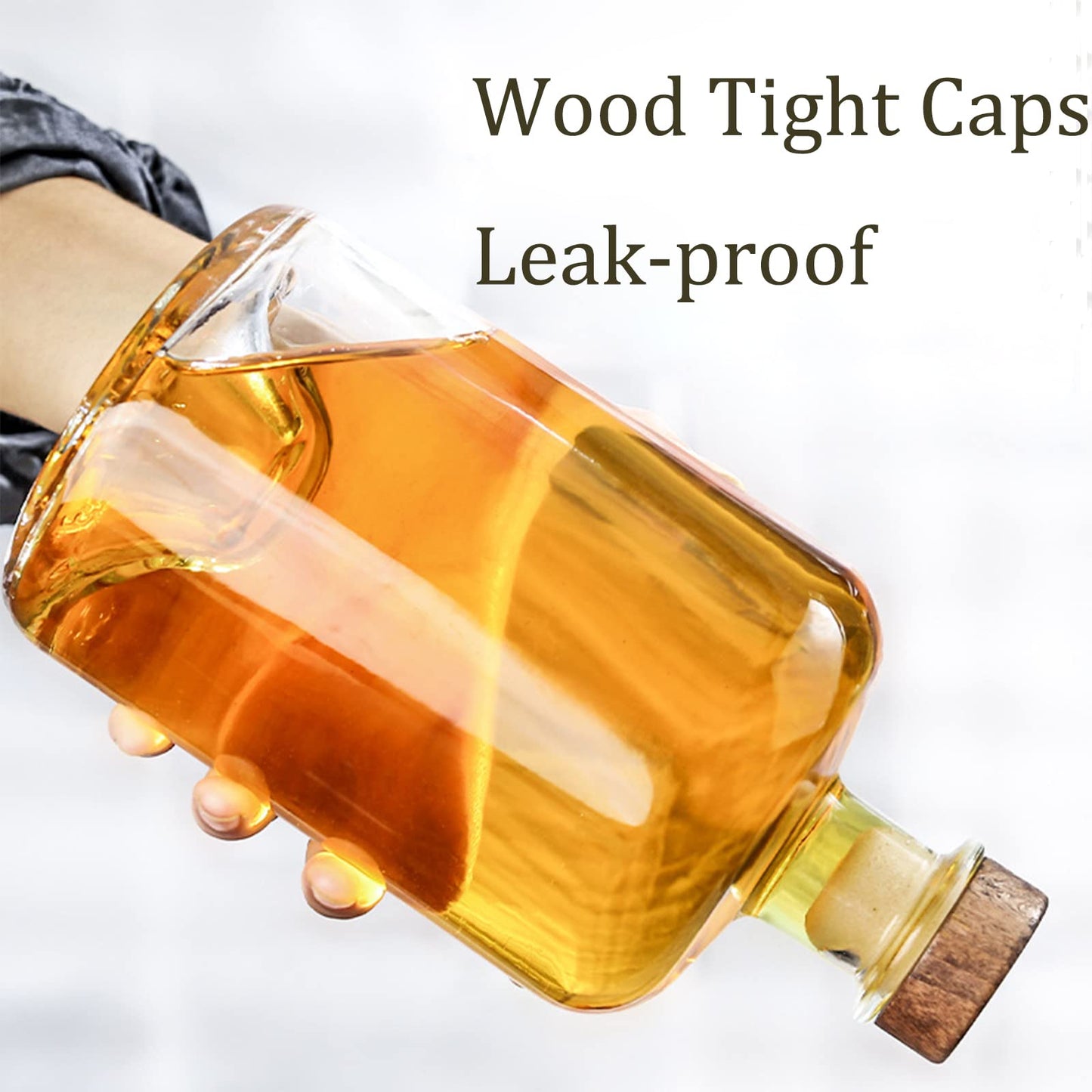 2 Pack 25 oz Heavy Base Clear Glass Liquor Bottles with T-Top Wood Caps Clear Wine Bottles Home Brewing Airtight Crew Bottles Leak Proof for Kombucha Juice Oil Drinks,Kefir,Dishware Safe