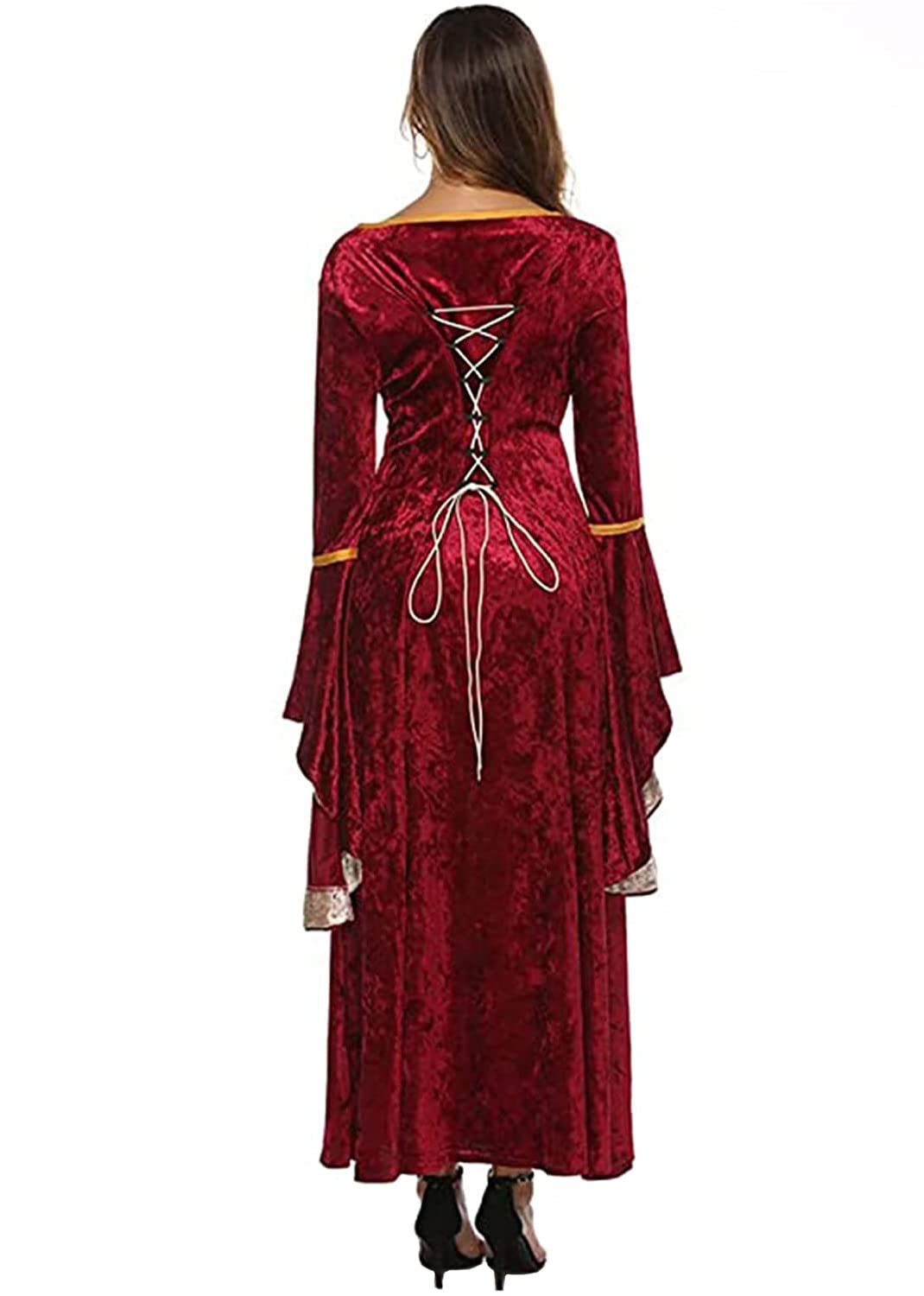 YEAXLUD Womens Renaissance Medieval Costume Dress Lace up Irish Over Long Dresses Cosplay Retro Gown S-5XL (M, Wine Red)
