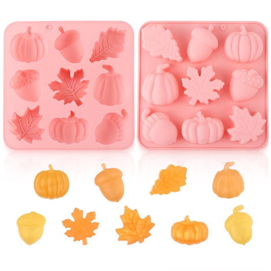 2pcs Halloween Silicone Molds, 3D Halloween Thanksgiving Candy Molds Fall Maple Leaf Pumpkin Molds for Baking Making Chocolate Dessert Gummy Jelly Cupcake Topper Decoration