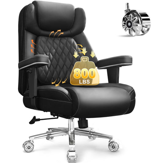 800lbs Big and Tall Office Chair,Heavy Duty Office Chairs,Executive Computer Desk Chair Work Chairs, Thick Padded Strong Metal Base Quiet Wheels, Ergonomic Design for Back Pain