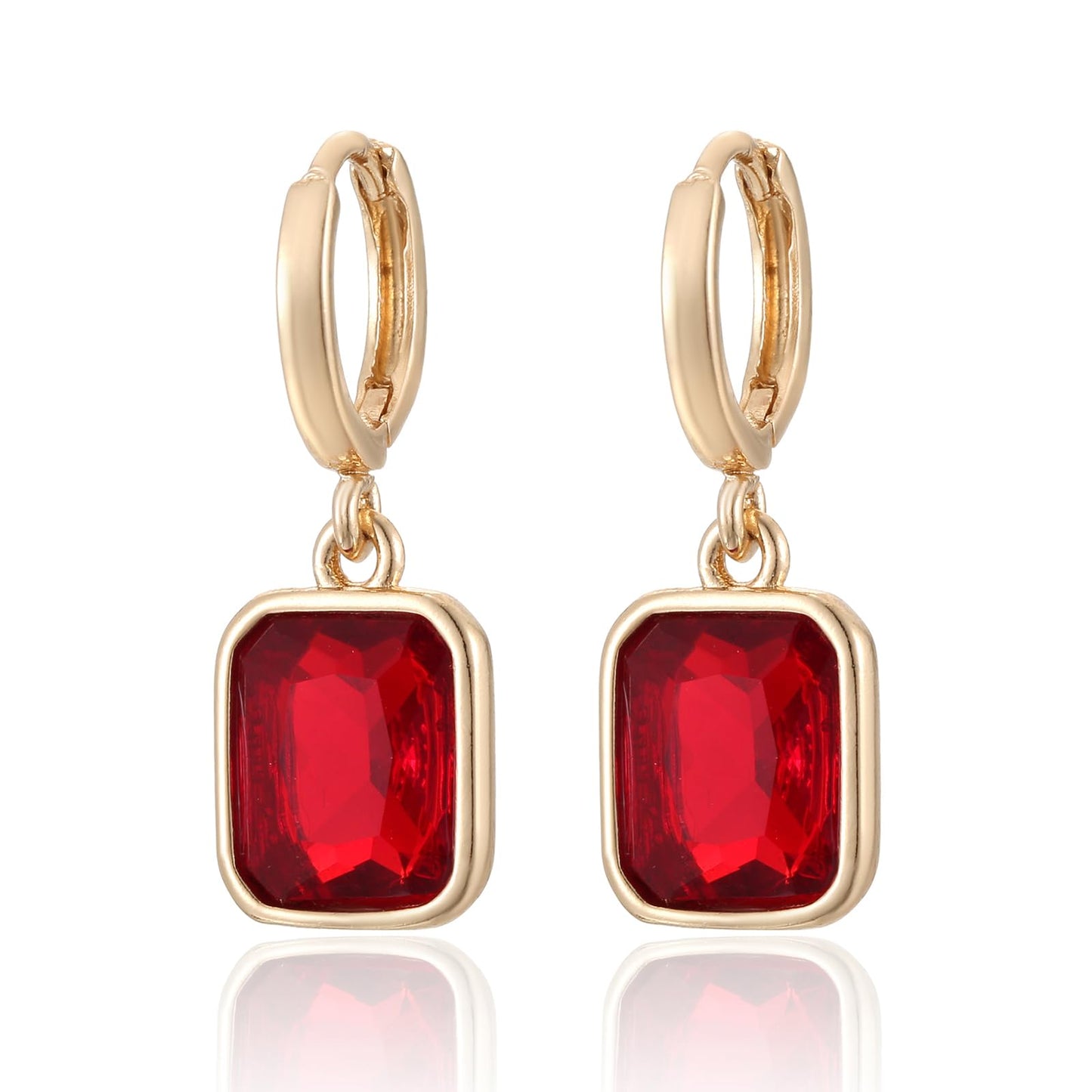 Winssigma Birthstone Crystal Hoop Earrings, Gold Small Dainty Birthstone Drop Earrings Huggie Hoop for Wedding Birthday Everyday Wear(Red)