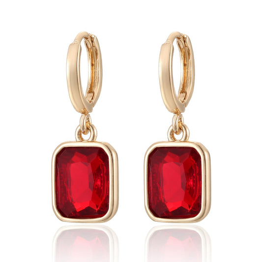 Winssigma Birthstone Crystal Hoop Earrings, Gold Small Dainty Birthstone Drop Earrings Huggie Hoop for Wedding Birthday Everyday Wear(Red)