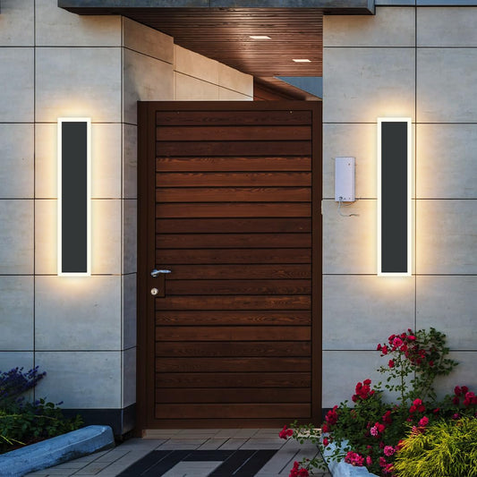 Xbuyee 2-Pack 24IN Modern Outdoor Wall Light LED Long Wall Lighting Fixture IP65 Waterproof Wall Lamps, Dimmable 24W 2200LM Black Wall Sconce, 3000K/4000K/5000K Selectable, ETL