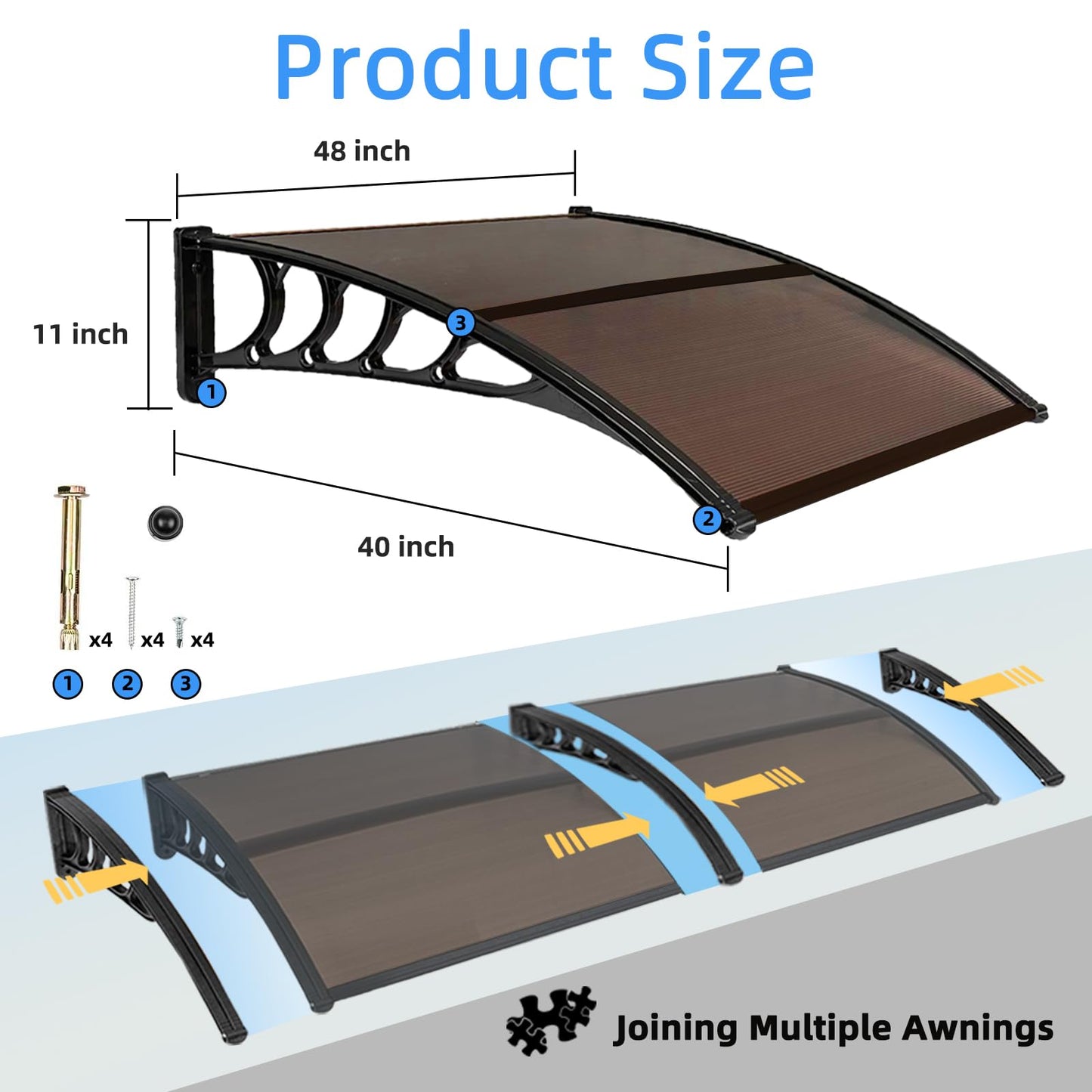 40"x48" Window Awning Door Canopy for Patio, Easy to Install Door Awnings for Entrances, Porches, and Courtyards, Exterior Rain and Snow Protection with Aluminum Bar