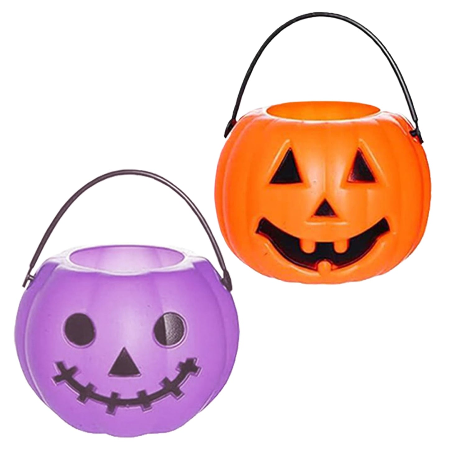 6Pcs Halloween Pumpkin Bucket Devil Smile Pumpkin Candy Bucket Plastic Halloween Candy Holder with Handle Trick or Treats Halloween Bucket for Halloween Decorations, Style 1 Plastic Pumpkins Pumpkin