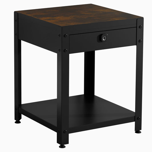 VUYSUYVY Night Stand with Gun Drawer Fingerprint Lockable Gun Storage Safe Cabinet Bedside Tables Wood Sofa End Side Table Nightstand Gun Safe with Hidden Compartments for Bedroom Living Room (Wood)