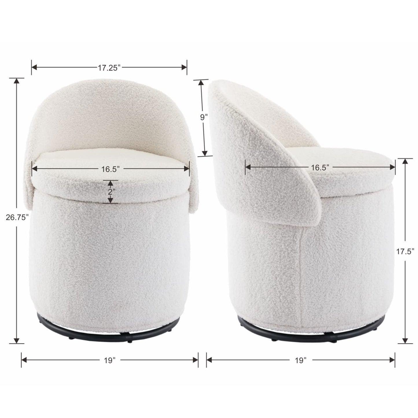 Ya-Home Modern Swivel Ottoman Vanity Chair, Sherpa Upholstered Barrel Chair Club Chair 360°Degree Swivel Side Chair with Storage, Comfy Makeup Stool for Bedroom Living Room, White