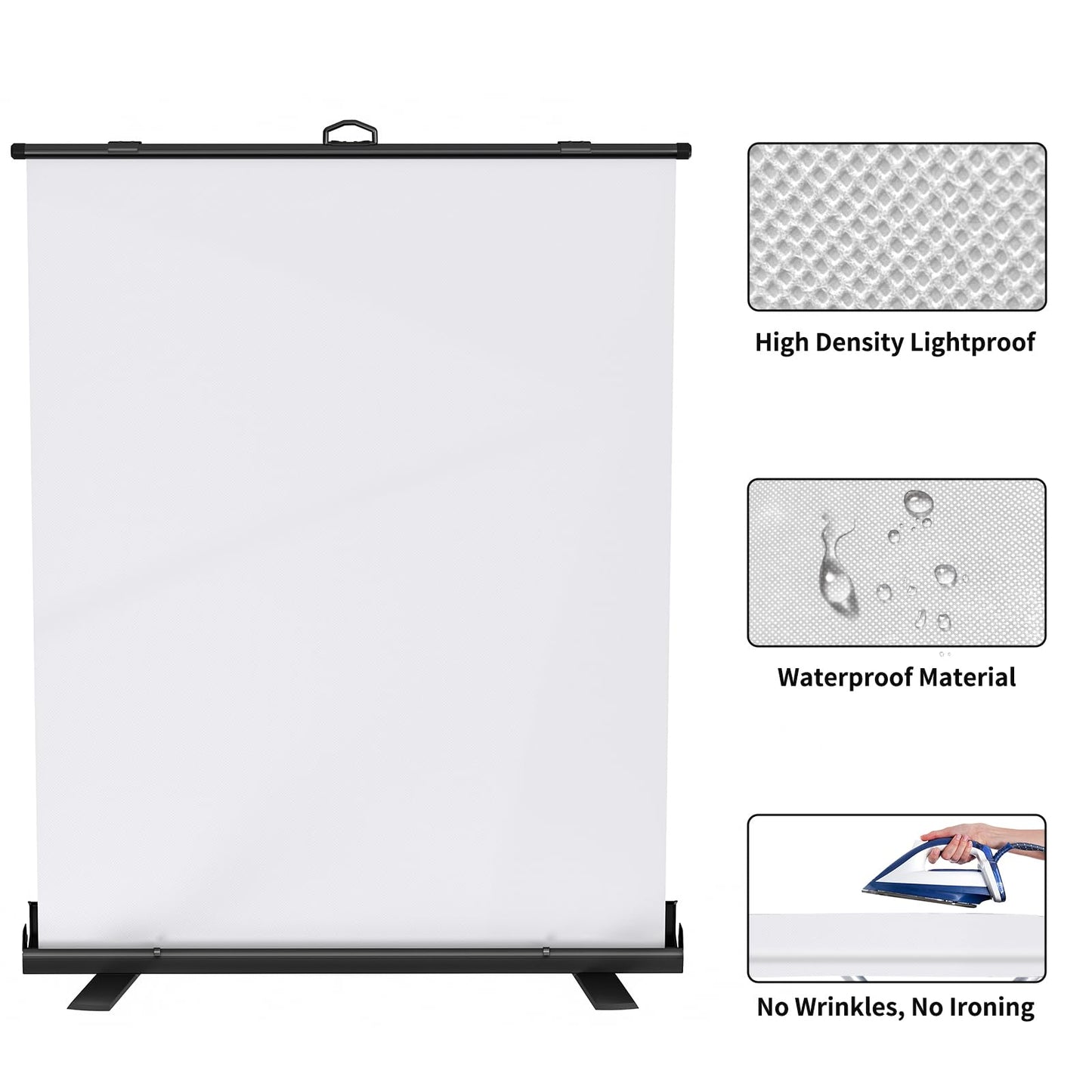 WASJOYE Retractable White Backdrop Screen - 79 x 59 in Professional Pull Up Panel Auto-Locking Wrinkle-Resistant Photography Background for Video Conference, Live Game, Photographic Studio, Streaming