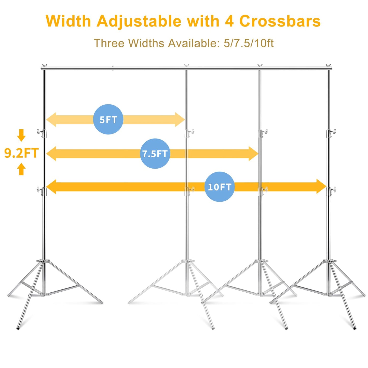 9.2 x 10 Ft Stainless Steel Backdrop Stand Heavy Duty, MSKIRA Adjustable Backdrop Stand Background Support System Kit for Photography, Parties, or Weddings with Clamps, Carry Bag