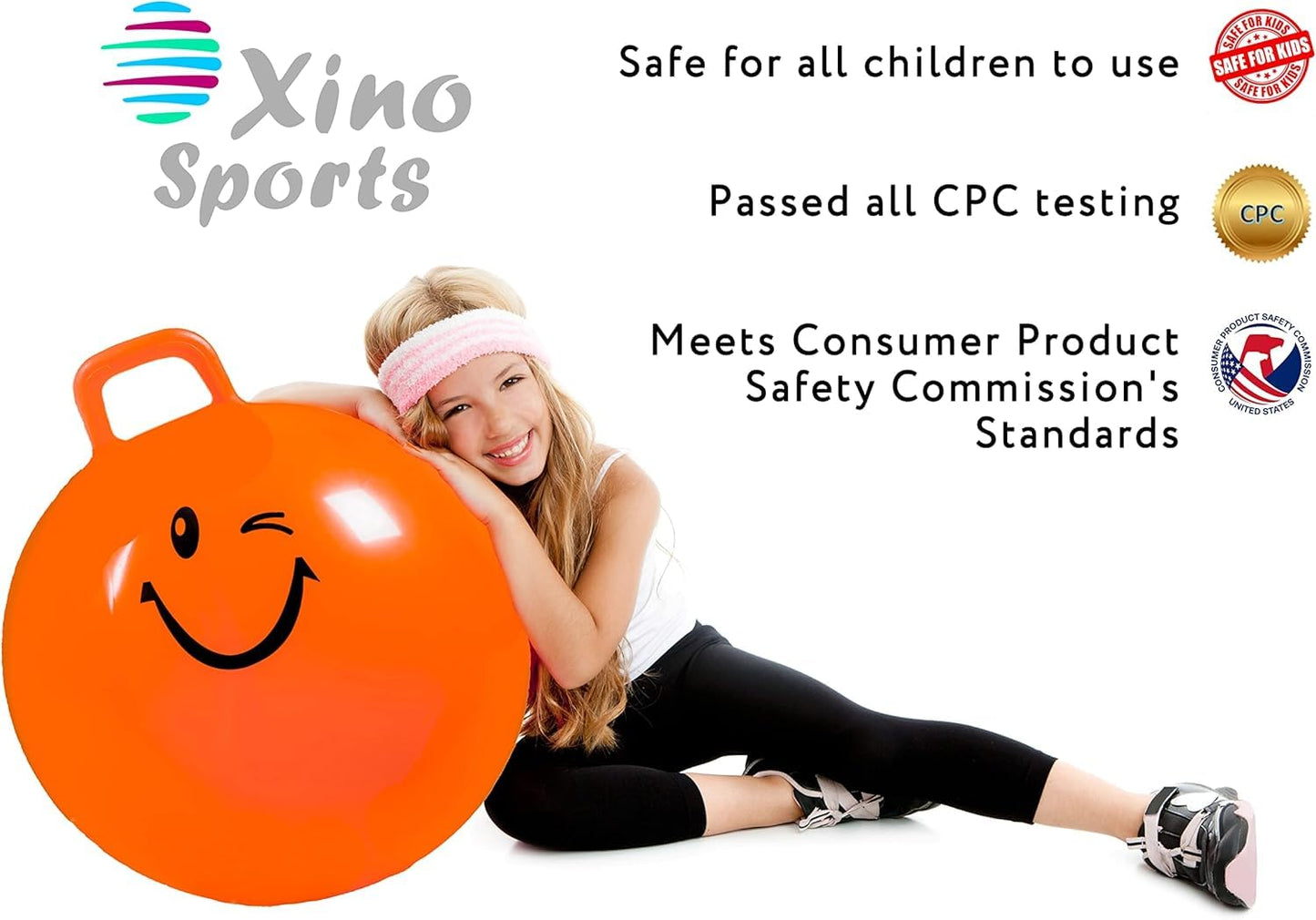Xino Sports Hopping Ball for Kids, Teens & Adults - Fun Bouncy Ball with Handle, Durable and Safe Hopper, Indoor and Outdoor Toy for Jumping & Exercise (Orange, 22 Inch Diameter)