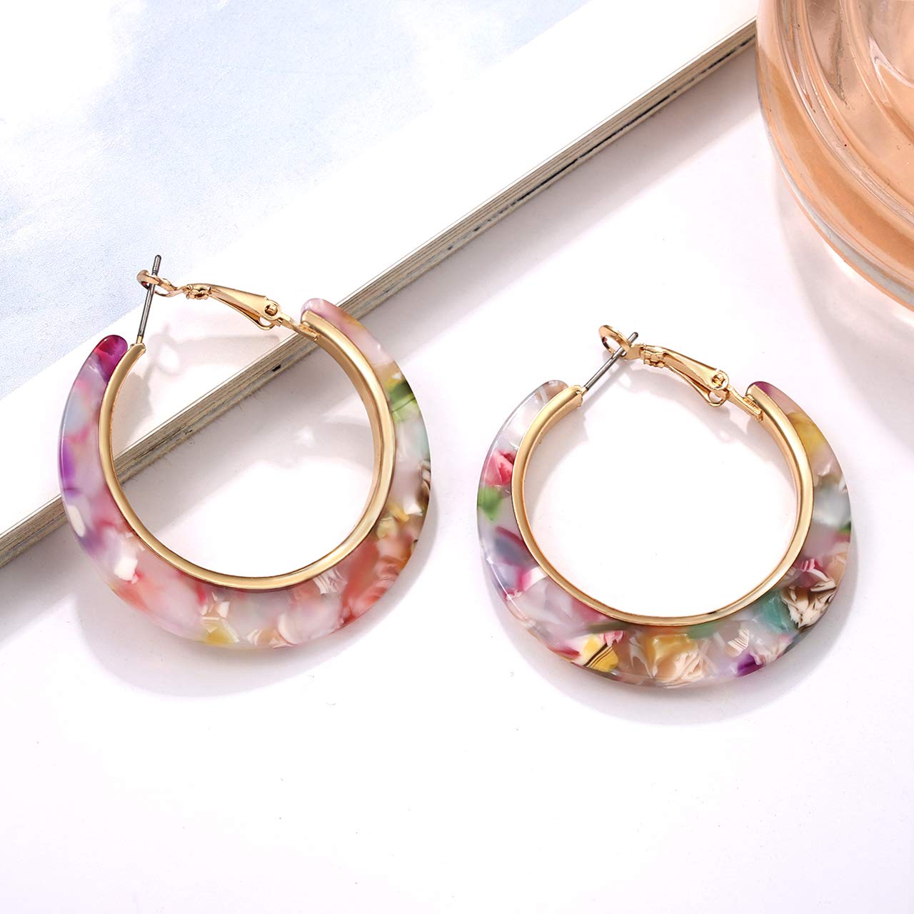XOCARTIGE Acrylic Hoop Earrings for Women Pink Floral Earring Summer Beach Earrings Fashion Accessories Beach Jewelry for Women (Pink Flower)