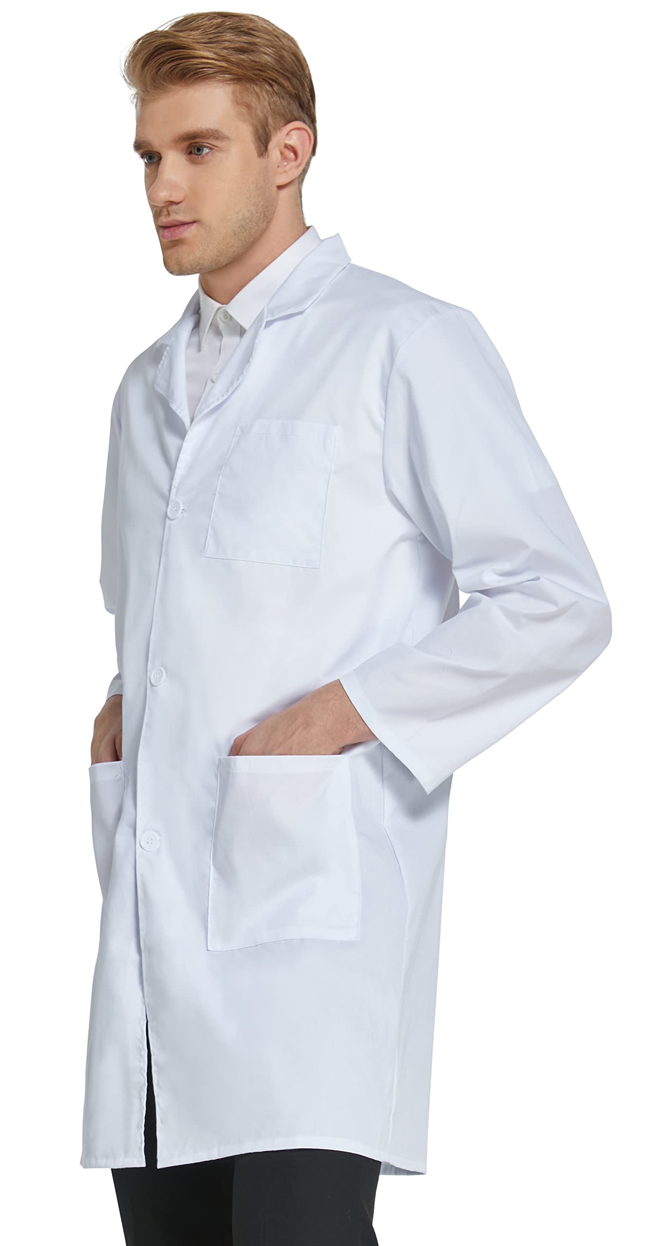VOGRYE Professional Lab Coat for Men Women Long Sleeve, White, Unisex XL