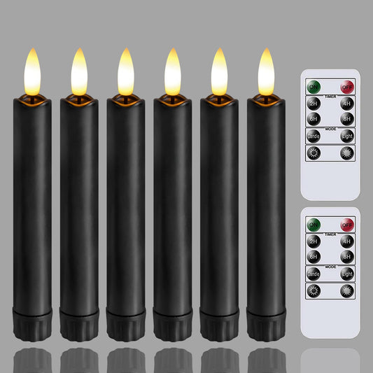 Yeelida Black Flameless LED Taper Candles with Remote Control, 0.78"x 6.4" Long Lasting Plastic Battery Operated Flickering Short Window Candlesticks for Halloween Festival Decoration, Pack of 6