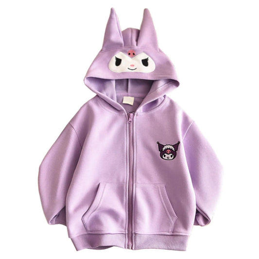 WANHONGYUE Full Zip Hoodie Sweatshirt Cartoon Ears Hooded Sweater Petite Women Girls Jacket Coat, Violet, S