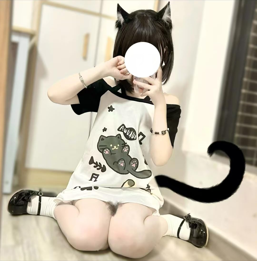 Y2k Kawaii Shirts for Women Cartoon Graphic Tees Off Shoulder Cutecore Shirts Harajuku Fashion Gothic Tops (Black,Small)