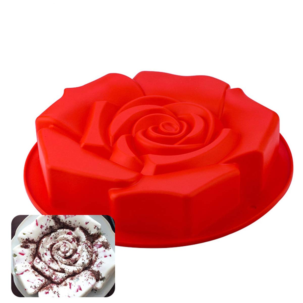 11'' Big Rose Flower Silicone Baking Mold, FantasyDay Anniversary Birthday Tray-Wedding Festival Party Silicone Cake Mold for Muffins Brownie Cornbread Candy Chocolates Butter Fondant Soap Gummy Bread