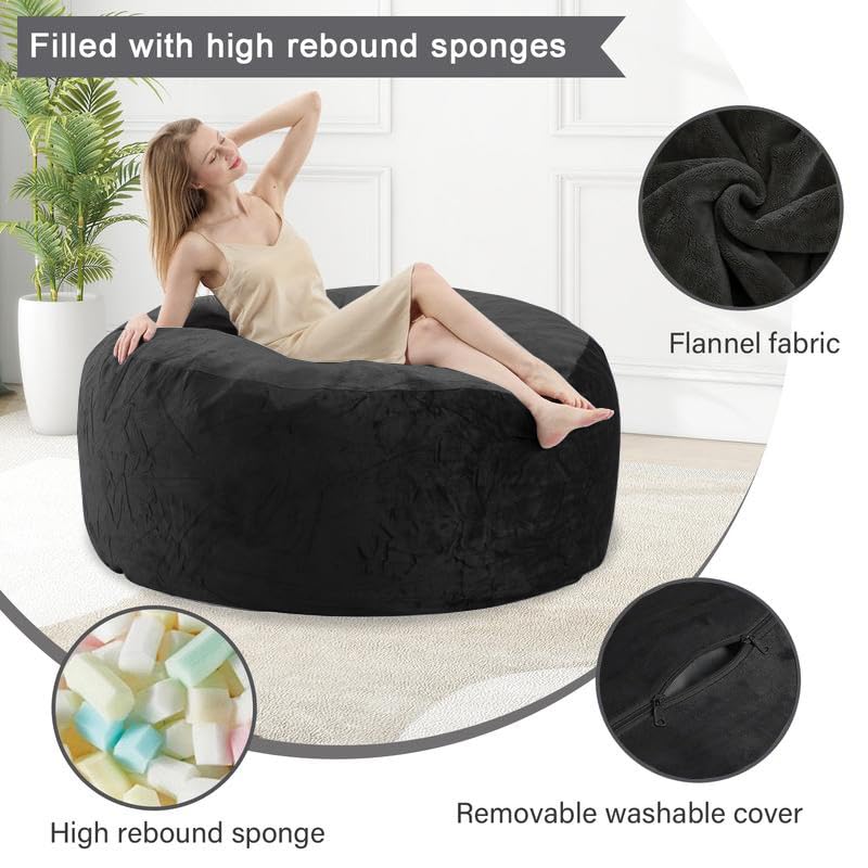 6FT Bean Bag Chairs for Adults，beanbag Chair with Filler，Memory Foam Chair，Extra Large Bean Bag，Leisure Reading Chair Suitable for Living Room, Bedroom and Dormitory. (Black, 6FT)