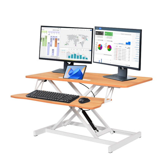 37 Inch Standing Desk Converter - Manual Pneumatic Spring, Two Monitor Stable Standing Desk Converter,5.9” To 18.8” Height Adjustable Laptop Workstation With Keyboard Tray For Home, Company(Log Color)