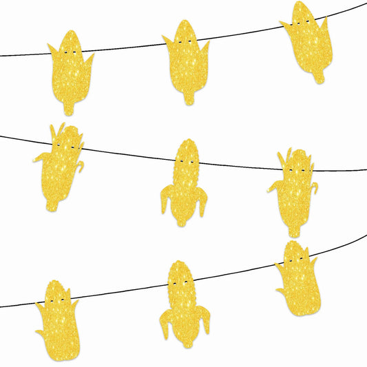 Y 9pcs Gold Glitter Silhouette Banner for Vegetable Corn Theme Party Background Decorations Men Women Happy Birthday Party Decor Supplies