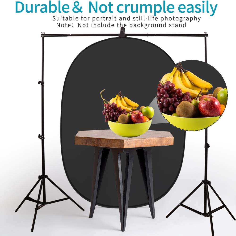 5X3.3 ft (1.5mX1m) 2 in 1 Polyester Muslin Black White Collapsible Reflector Backgrounds Portable Collapsible Reversible Photography Backdrop with Carrying Bag
