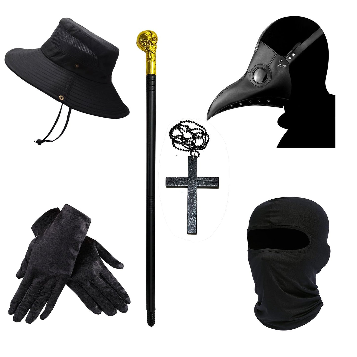Wakejoy Plague Doctor Costume for Kids 7 in 1 Set Halloween Costumes for Boys Girls Halloween Outfit (Small-120)